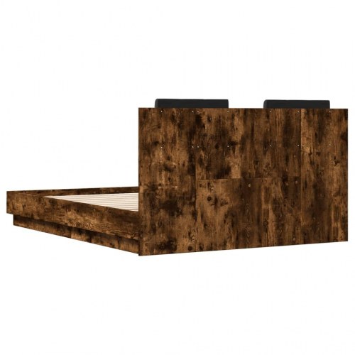 Sengeramme med sengegavl 135x190 cm konstrueret træ røget eg