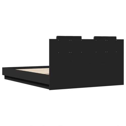 Sengeramme med sengegavl 150x200 cm konstrueret træ sort