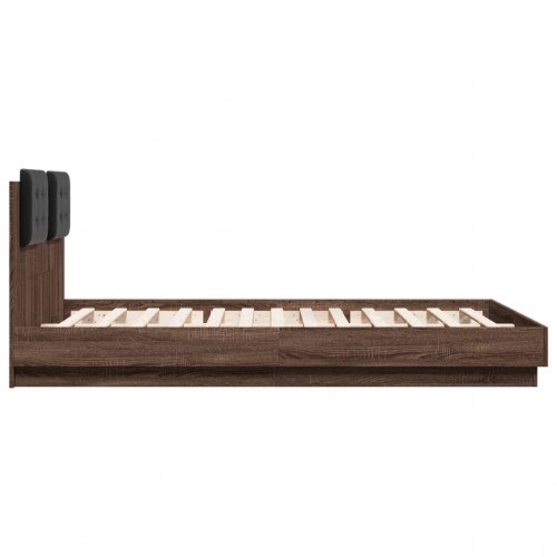 Sengeramme med sengegavl 120x200 cm konstrueret træ brunt eg