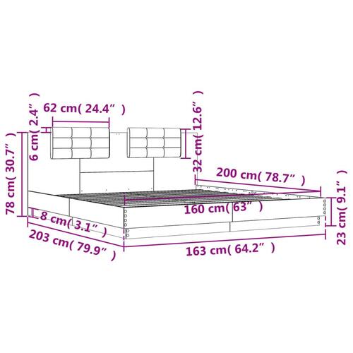 Sengeramme med sengegavl 160x200 cm konstrueret træ hvid