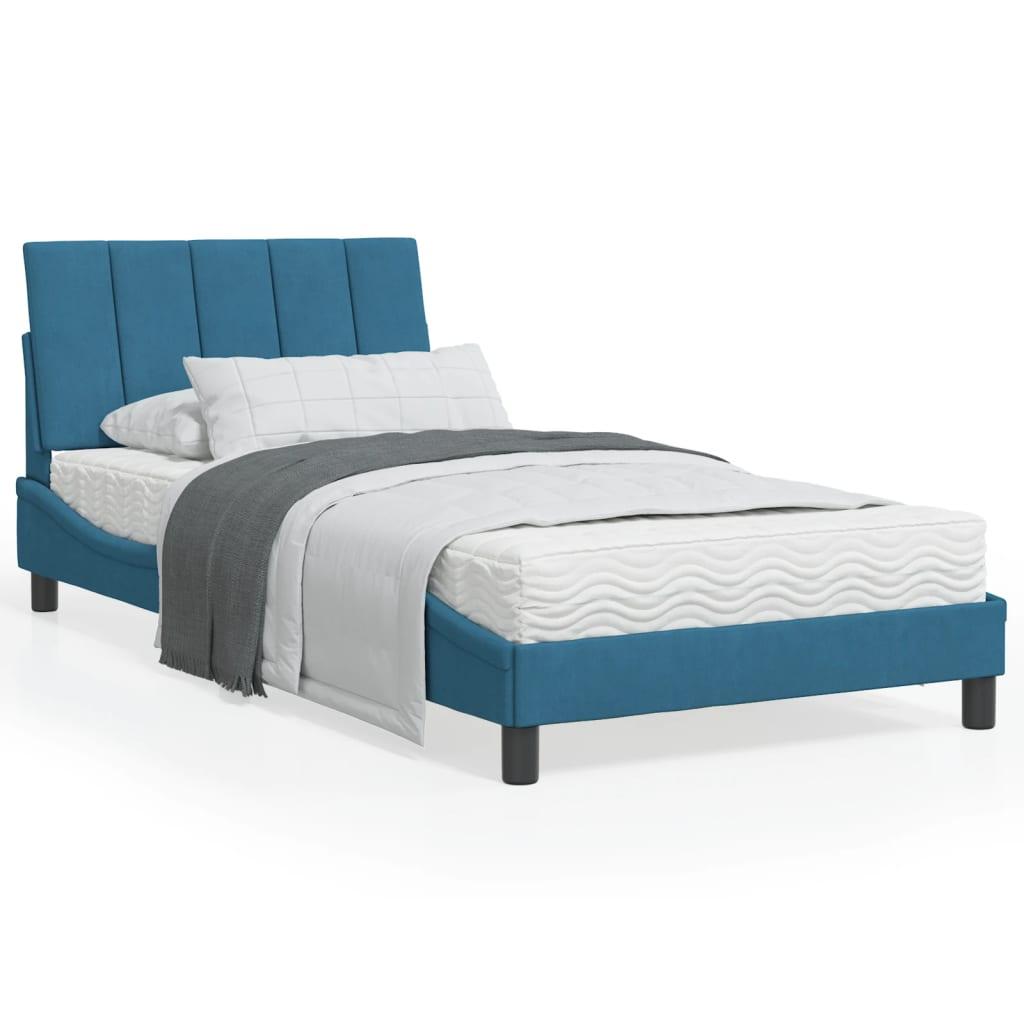 Sengeramme med LED-lys 100x200 cm velour blå