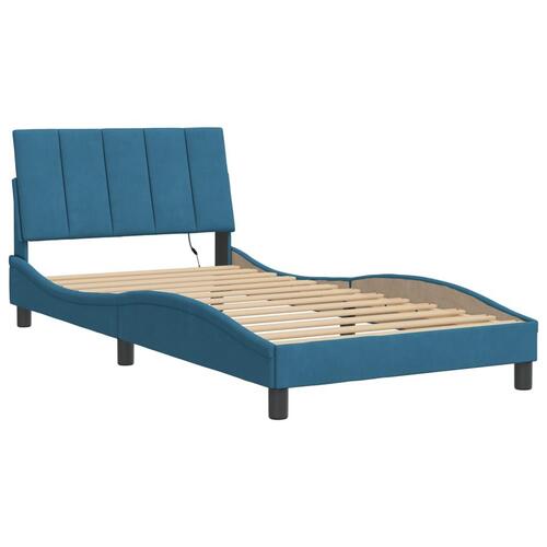 Sengeramme med LED-lys 100x200 cm velour blå