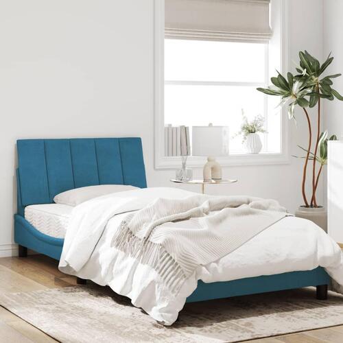 Sengeramme med LED-lys 100x200 cm velour blå