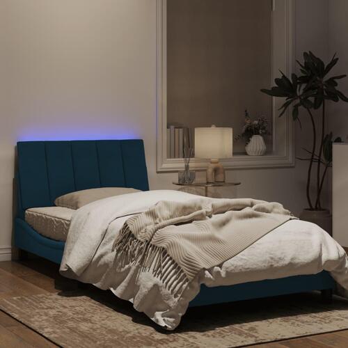 Sengeramme med LED-lys 100x200 cm velour blå