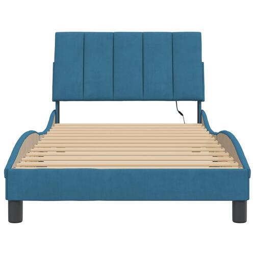 Sengeramme med LED-lys 100x200 cm velour blå