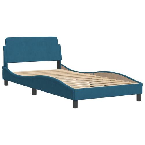 Sengeramme med LED-lys 100x200 cm velour blå