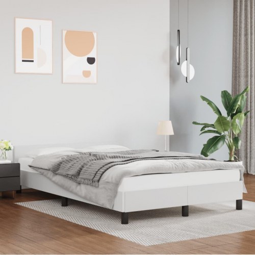 Sengeramme 120x190 cm i hvidt kunstlæder med sengegavl - enkeltseng