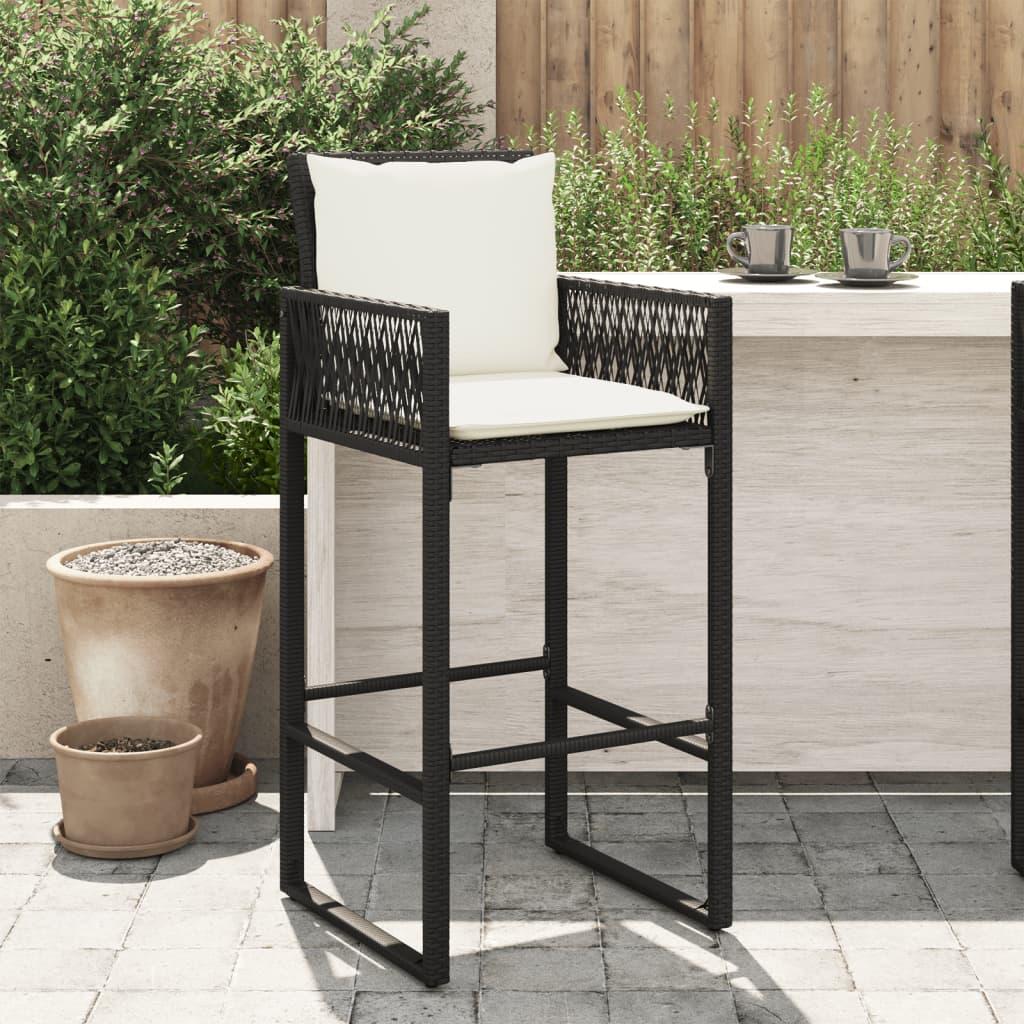 Barstole til haven med hynder 2 stk. polyrattan sort