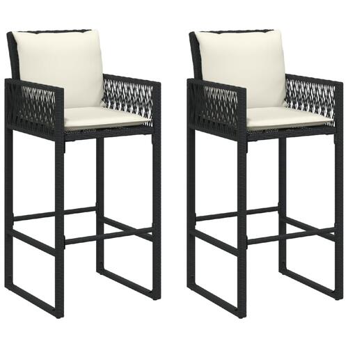 Barstole til haven med hynder 2 stk. polyrattan sort