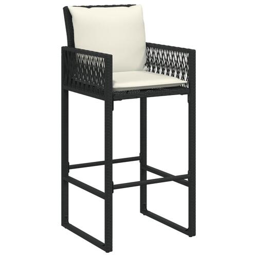 Barstole til haven med hynder 2 stk. polyrattan sort