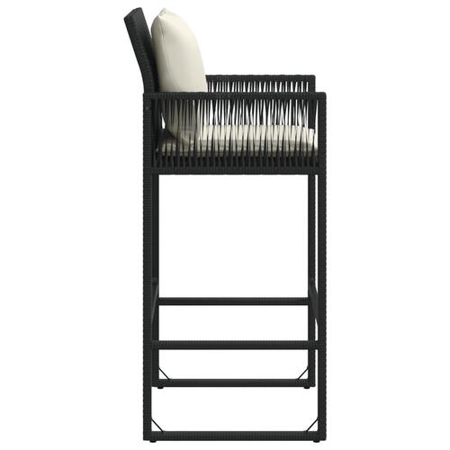 Barstole til haven med hynder 2 stk. polyrattan sort