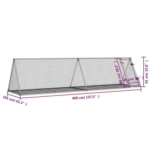 Kaninbur 400x105x91 cm galvaniseret stål sølvfarvet