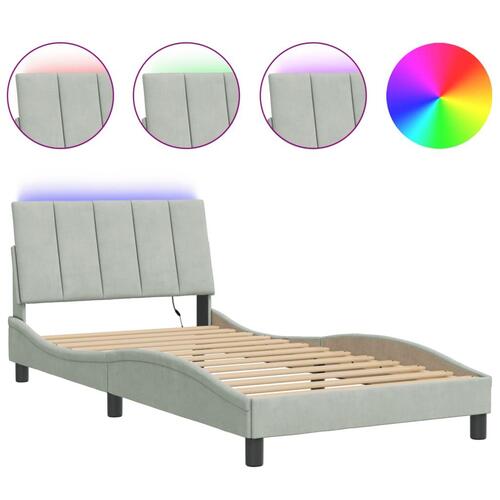 Sengeramme med LED-lys 100x200 cm velour lysegrå