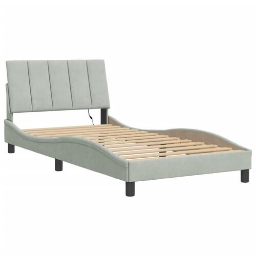 Sengeramme med LED-lys 100x200 cm velour lysegrå