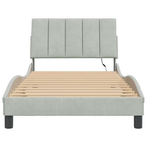 Sengeramme med LED-lys 100x200 cm velour lysegrå