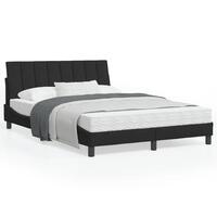 Sengeramme med LED-lys 140x190 cm velour sort