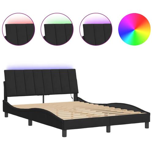 Sengeramme med LED-lys 140x190 cm velour sort
