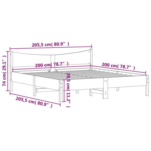 Sengeramme med sengegavl 200x200 cm massivt fyrretræ