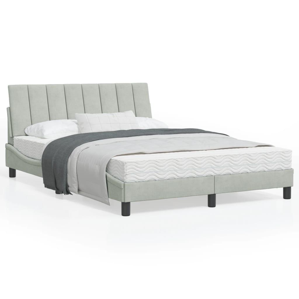 Sengeramme med LED-lys 140x190 cm velour lysegrå