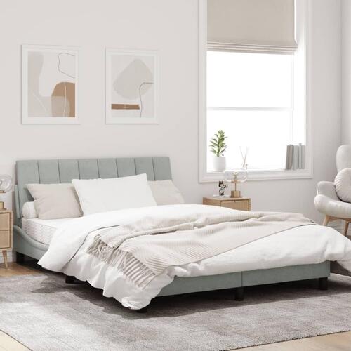 Sengeramme med LED-lys 140x190 cm velour lysegrå