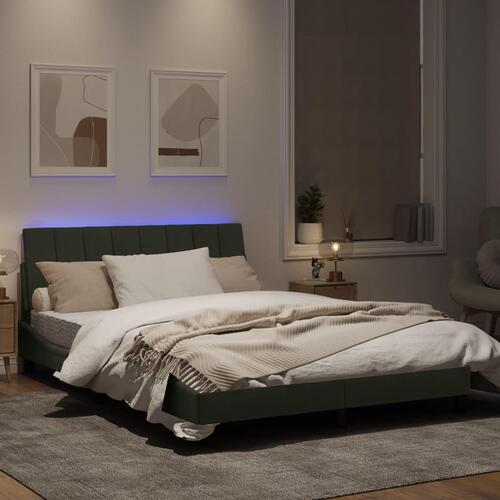Sengeramme med LED-lys 140x190 cm velour lysegrå
