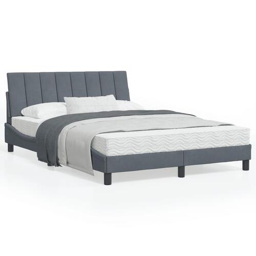 Sengeramme med LED-lys 140x200 cm velour mørkegrå