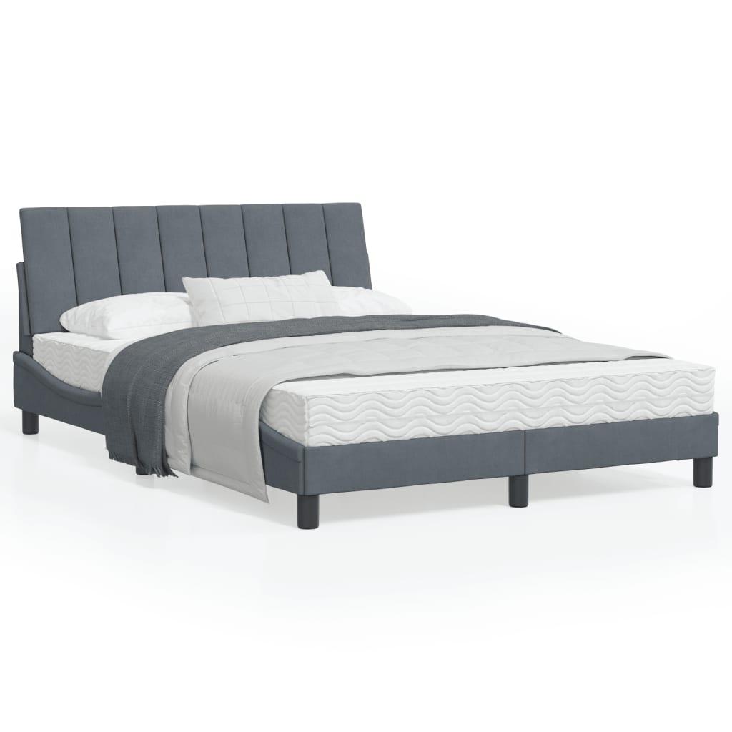 Sengeramme med LED-lys 140x200 cm velour mørkegrå