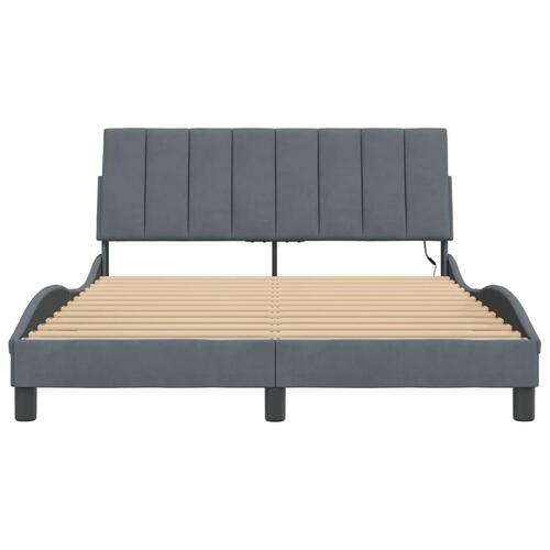 Sengeramme med LED-lys 140x200 cm velour mørkegrå