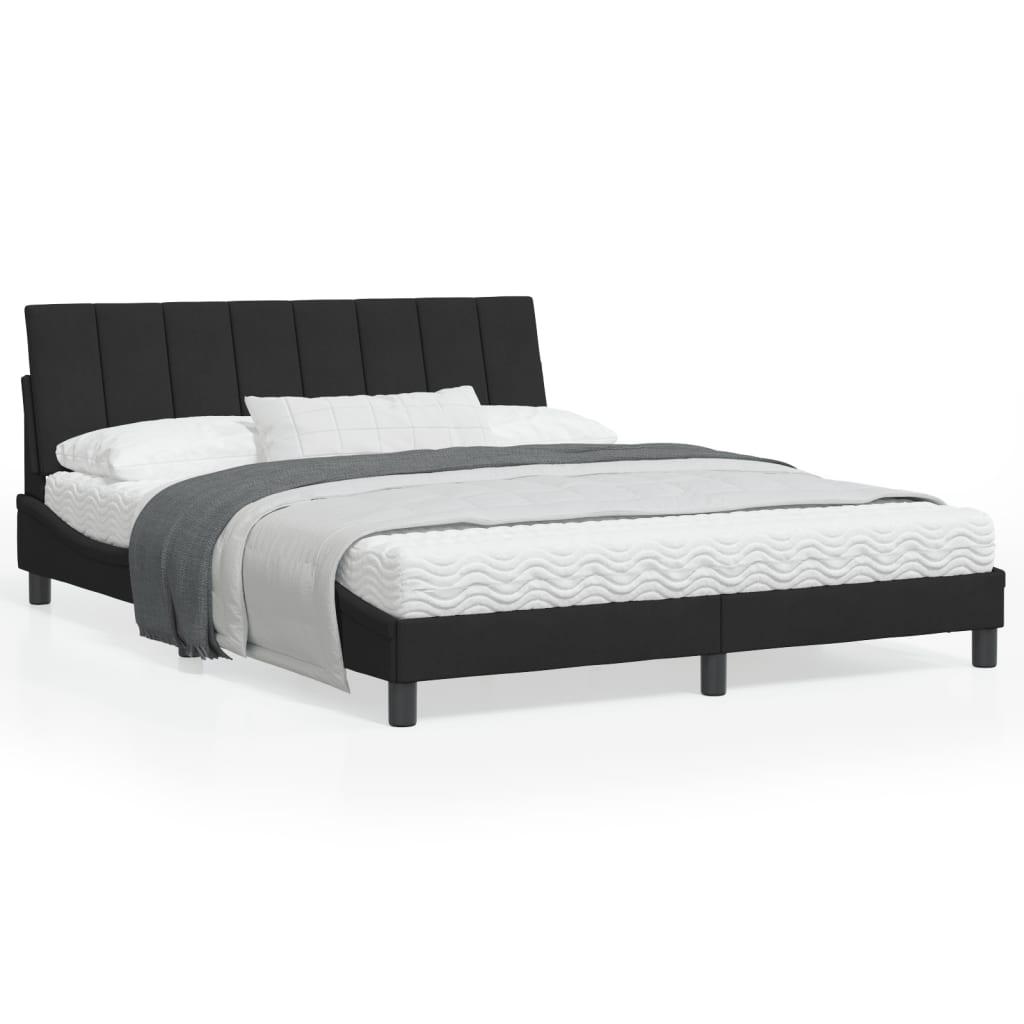 Sengeramme med LED-lys 160x200 cm velour sort