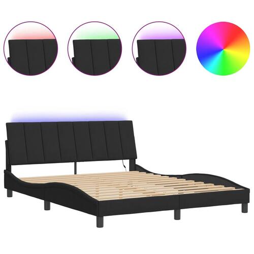 Sengeramme med LED-lys 160x200 cm velour sort