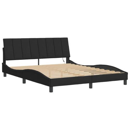 Sengeramme med LED-lys 160x200 cm velour sort