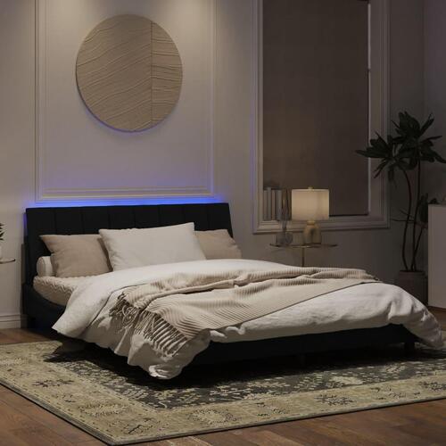 Sengeramme med LED-lys 160x200 cm velour sort