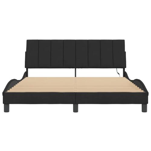 Sengeramme med LED-lys 160x200 cm velour sort