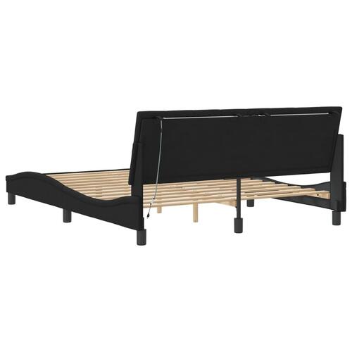Sengeramme med LED-lys 160x200 cm velour sort