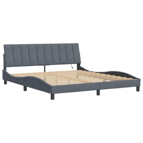 Sengeramme med LED-lys 148x200 cm velour mørkegrå