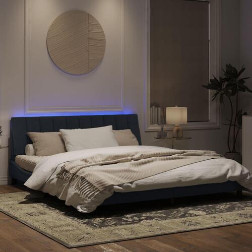 Sengeramme med LED-lys 148x200 cm velour mørkegrå