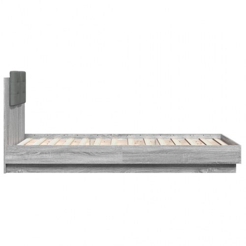 Sengeramme med sengegavl og LED-lys 90x190 cm grå sonoma-eg