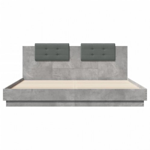 Sengeramme med sengegavl 160x200 cm konstrueret træ betongrå