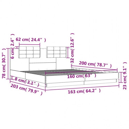 Sengeramme med sengegavl 160x200 cm konstrueret træ betongrå