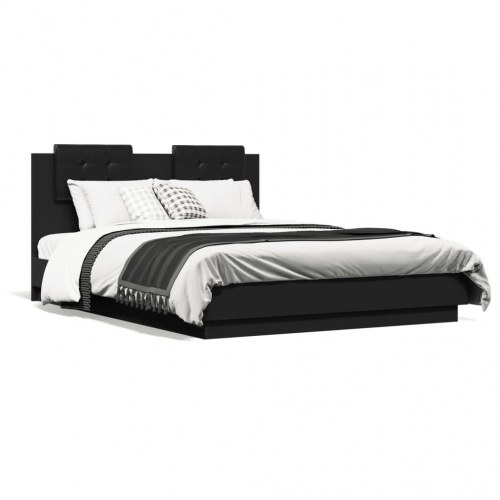Sengeramme med sengegavl 135x190 cm konstrueret træ sort