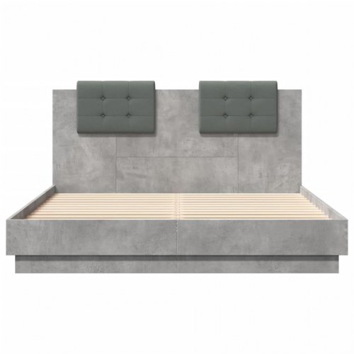 Sengeramme med sengegavl 140x200 cm konstrueret træ betongrå