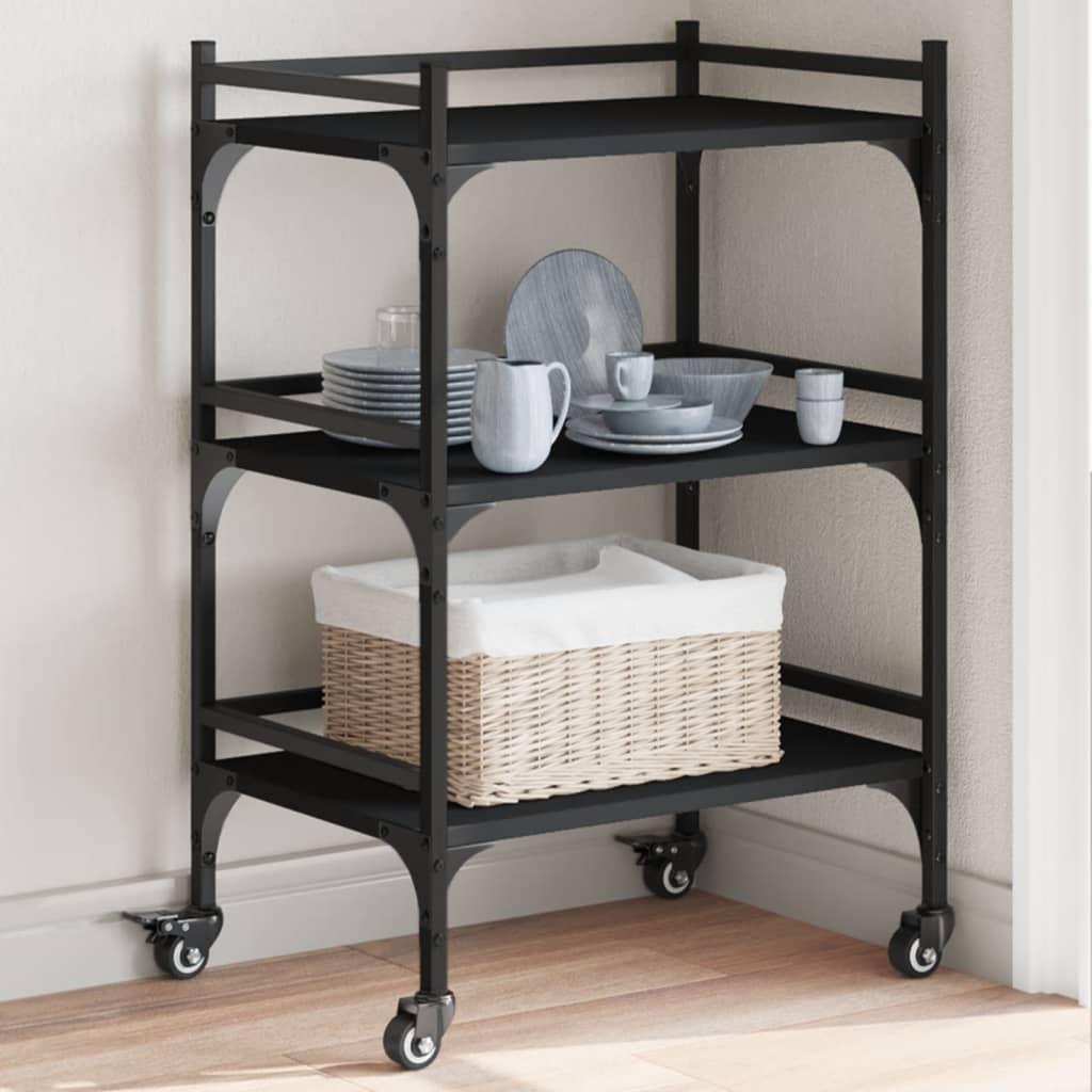 Køkkenvogn på hjul 50 × 35 × 75,5 cm - konstrueret træ, sort billede