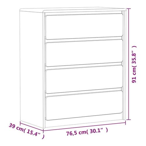 Kommode SAUDA 76,5x39x91 cm massivt fyrretræ egetræsfarve