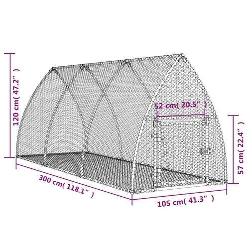 Kaninbur 300x105x120 cm galvaniseret stål sølvfarvet