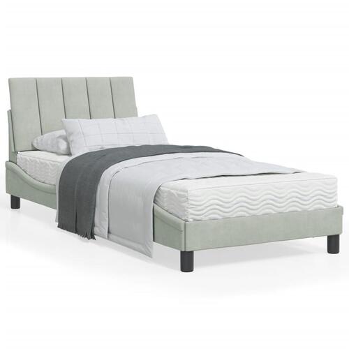 Sengeramme med LED-lys 90x190 cm velour lysegrå