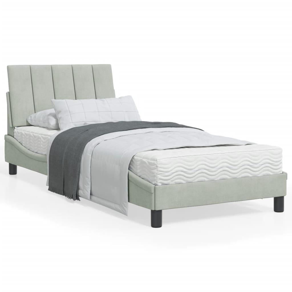 Sengeramme med LED-lys 90x190 cm velour lysegrå