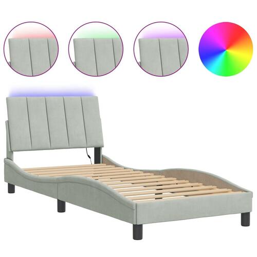 Sengeramme med LED-lys 90x190 cm velour lysegrå