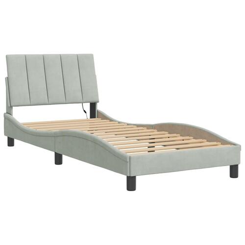 Sengeramme med LED-lys 90x190 cm velour lysegrå