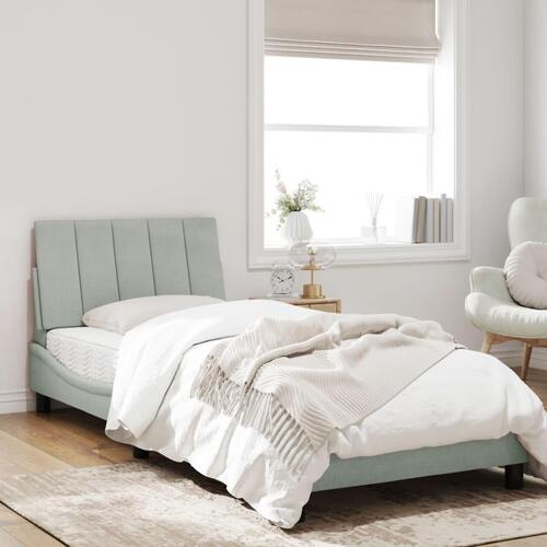 Sengeramme med LED-lys 90x190 cm velour lysegrå
