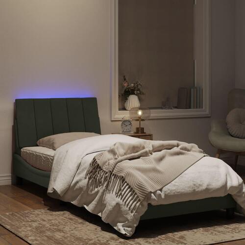 Sengeramme med LED-lys 90x190 cm velour lysegrå